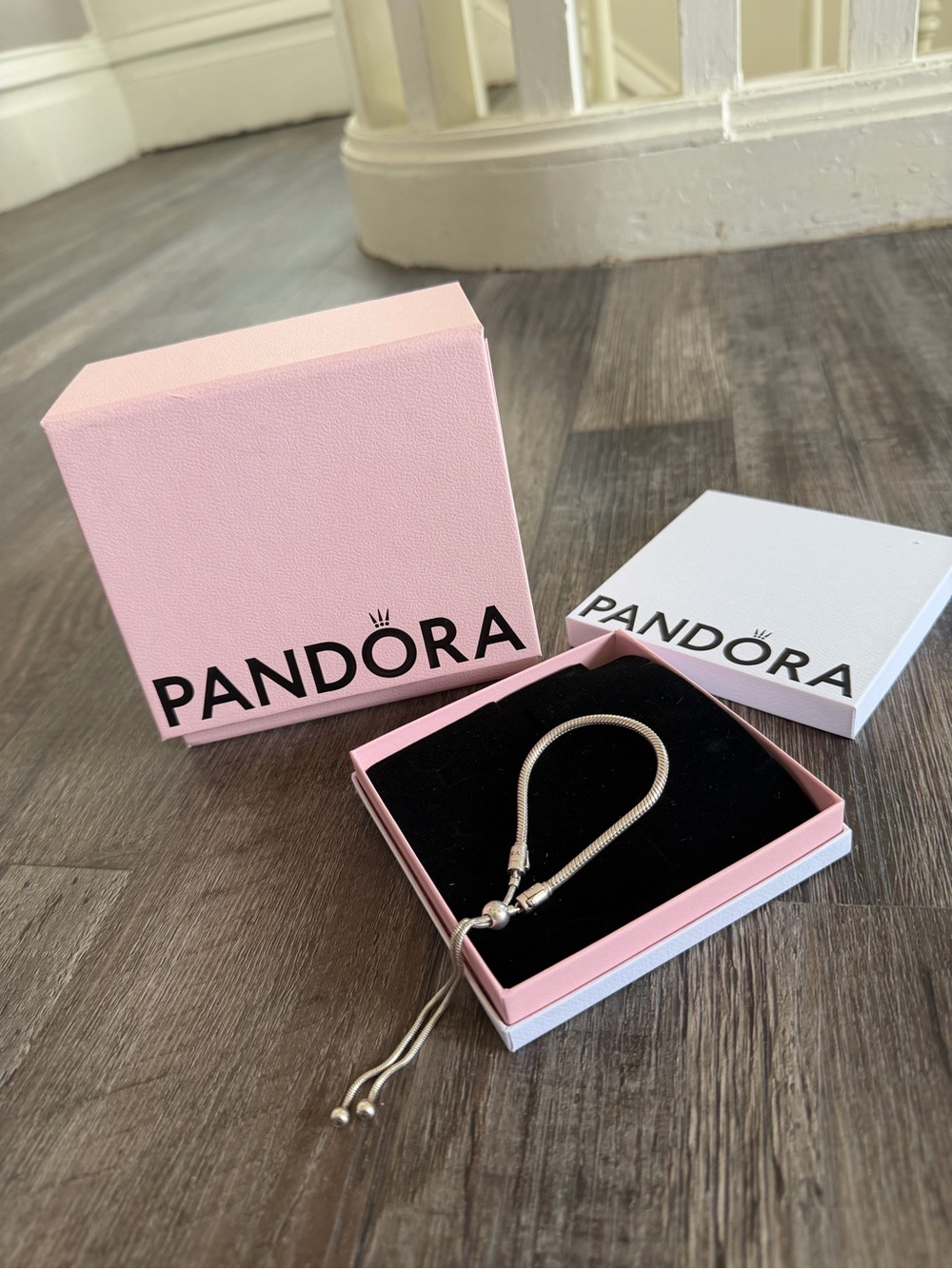 Pandora Silver Snake Chain Bracelet with Pink Gift Box